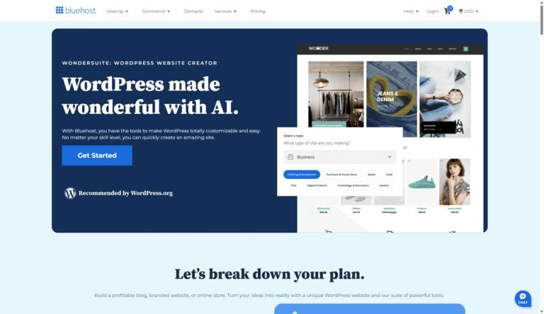 Bluehost WonderSuite website builder review 2025