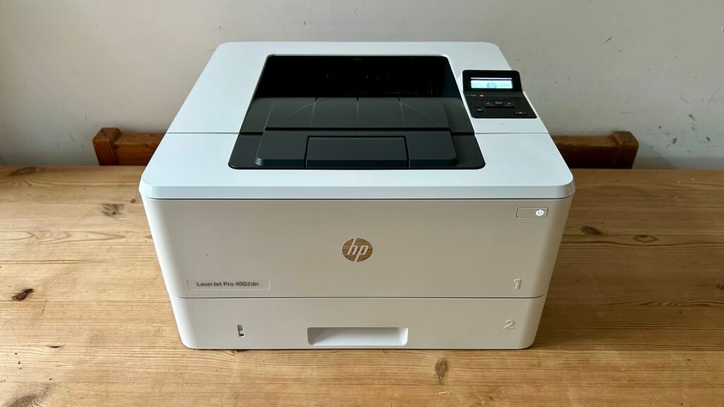 HP LaserJet Pro 4002dn on a white background