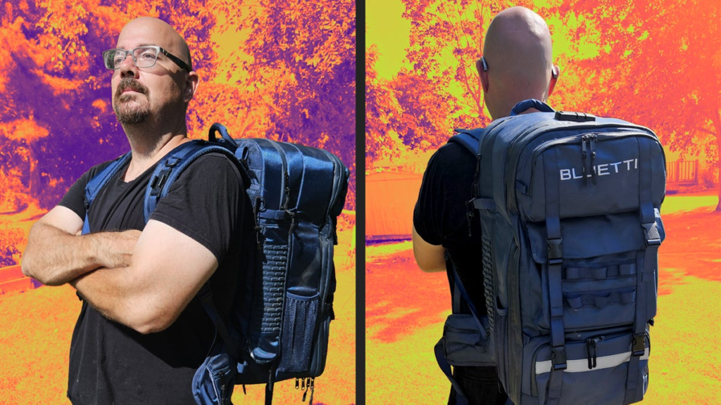 Alan wearing the Bluetti backpack.