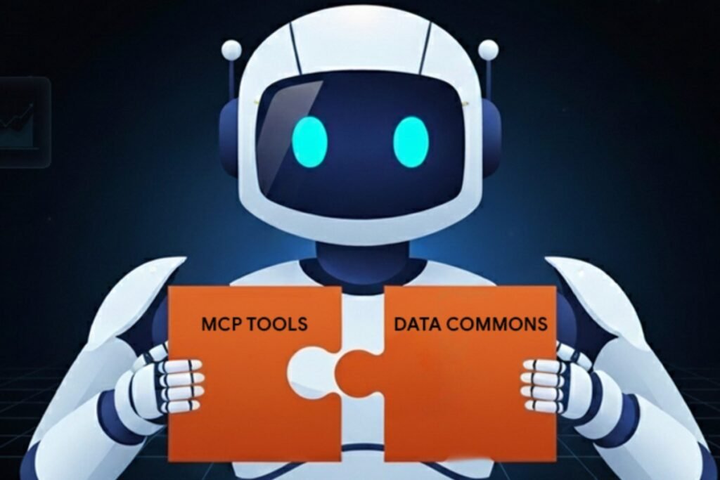 render of robot holding Data Commons and MCP Server puzzle pieces