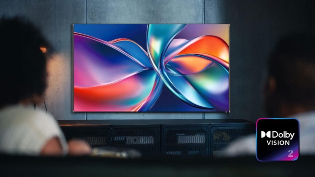 A TV shows swirls of colors