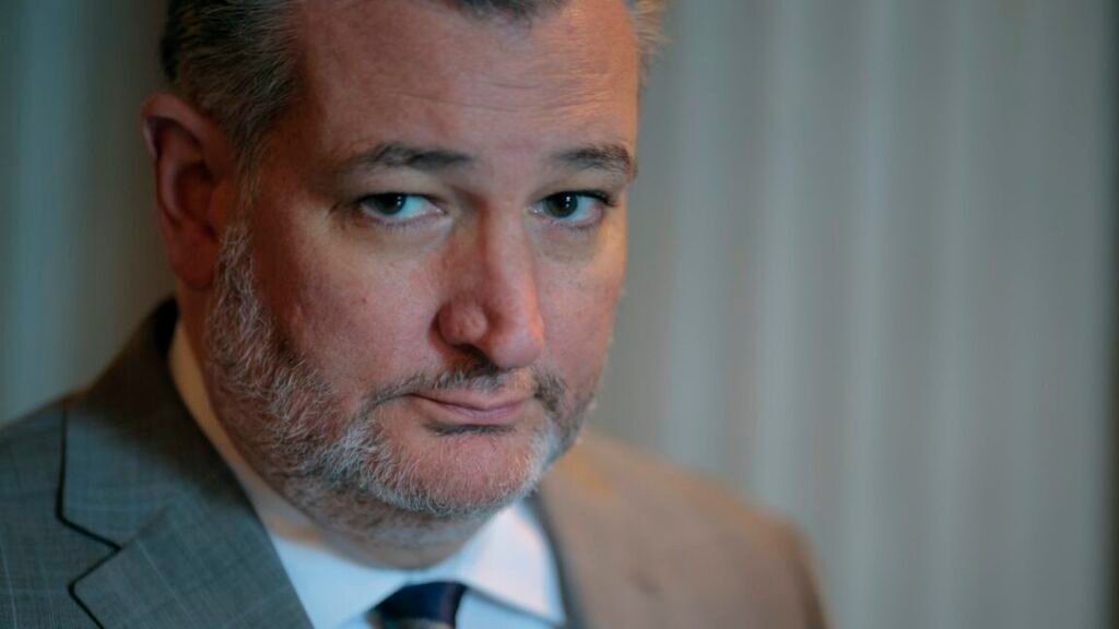 Close-up photo of Sen. Ted Cruz's face and shoulders.