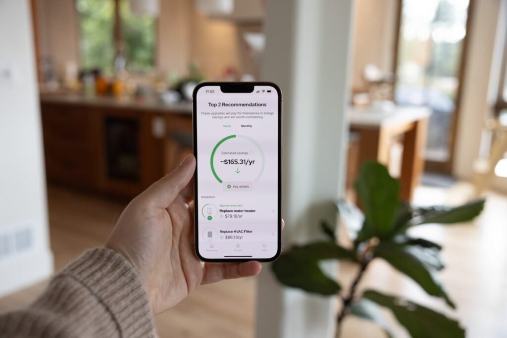 HomeBoost’s app will show you where to save on your utility bills A person holds a phone showing an energy efficiency app.