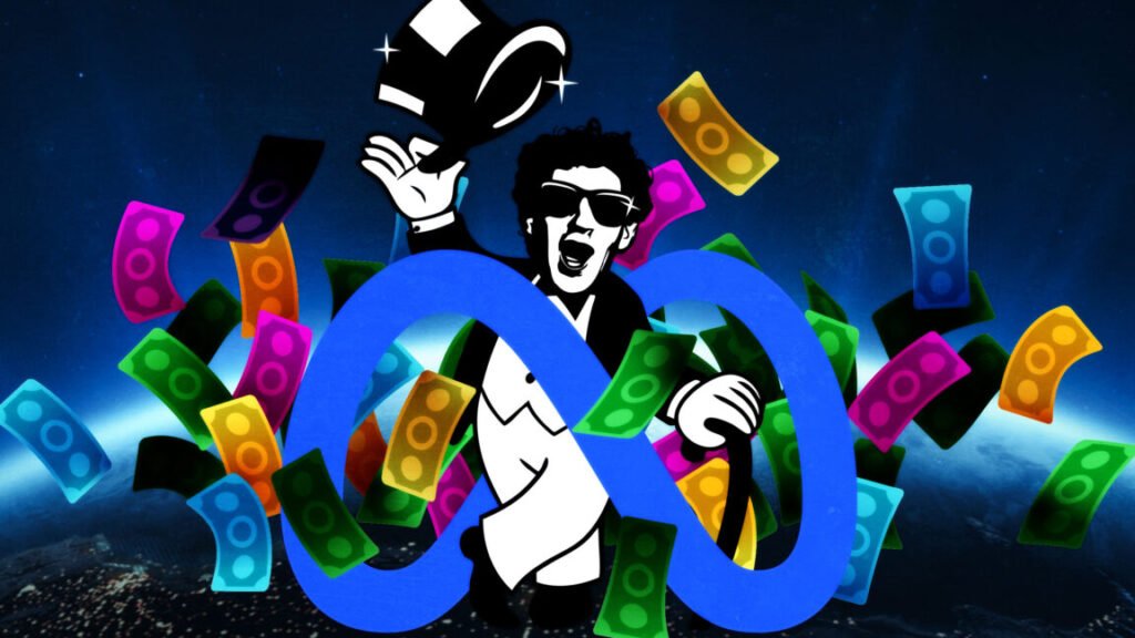 Mark Zuckerberg as Rick Uncle Pennybags lording his monopoly money over the world