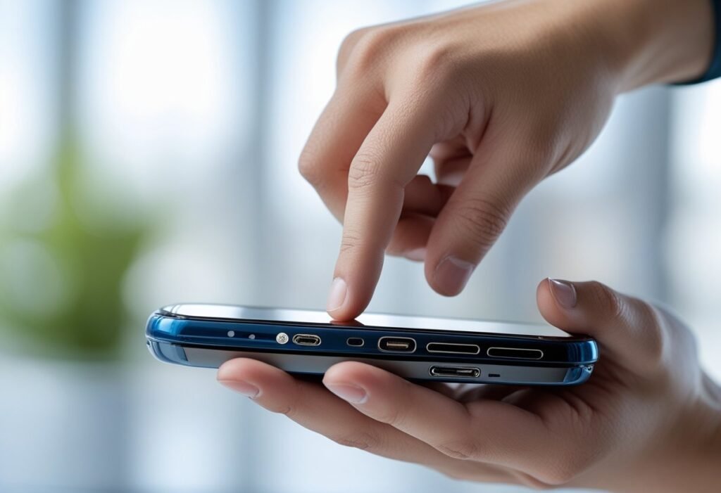 How to Turn Off Motorola Razr Quickly and Safely A person pressing the power button on a Motorola Razr smartphone held in their hand.