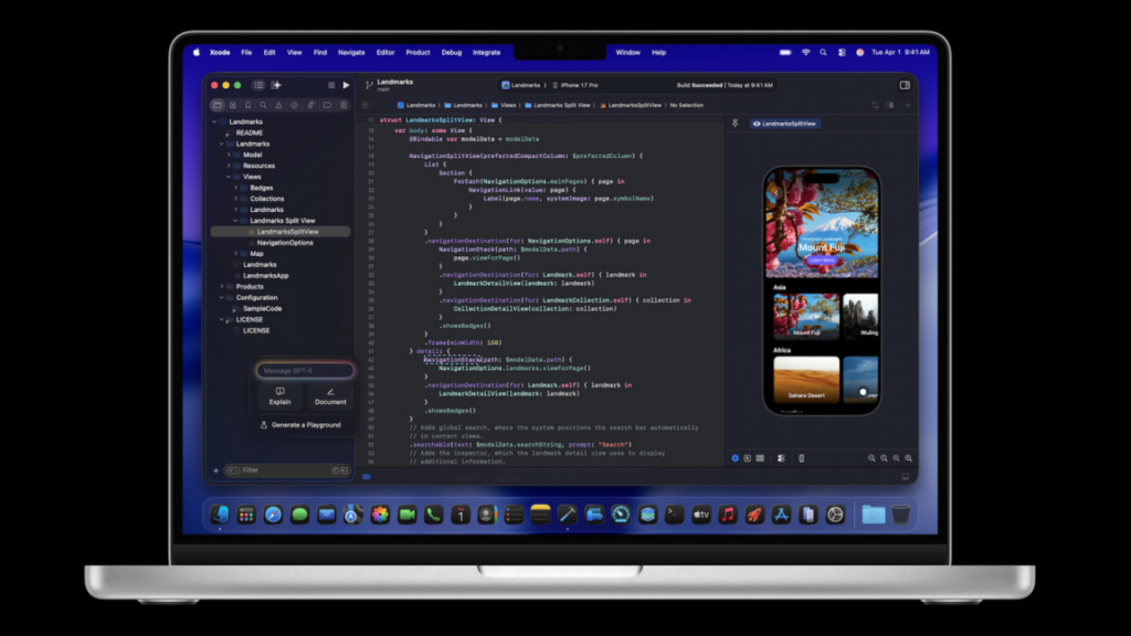 A Mac with an Xcode window open
