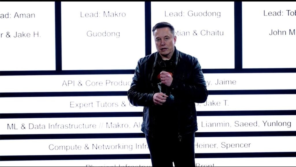 xAI lays out interplanetary ambitions in public all-hands Elon Musk stands in front of xAI's new org chart