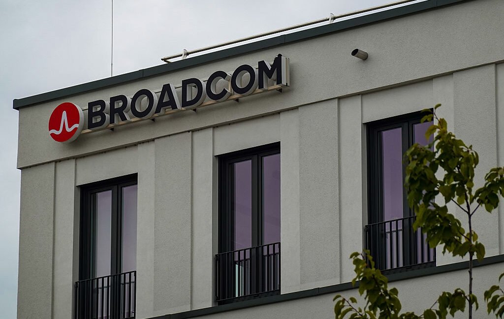 The Broadcom office building with the company logo is in Regensburg, Bavaria, Upper Palatinate, Germany, on October 4, 2025.