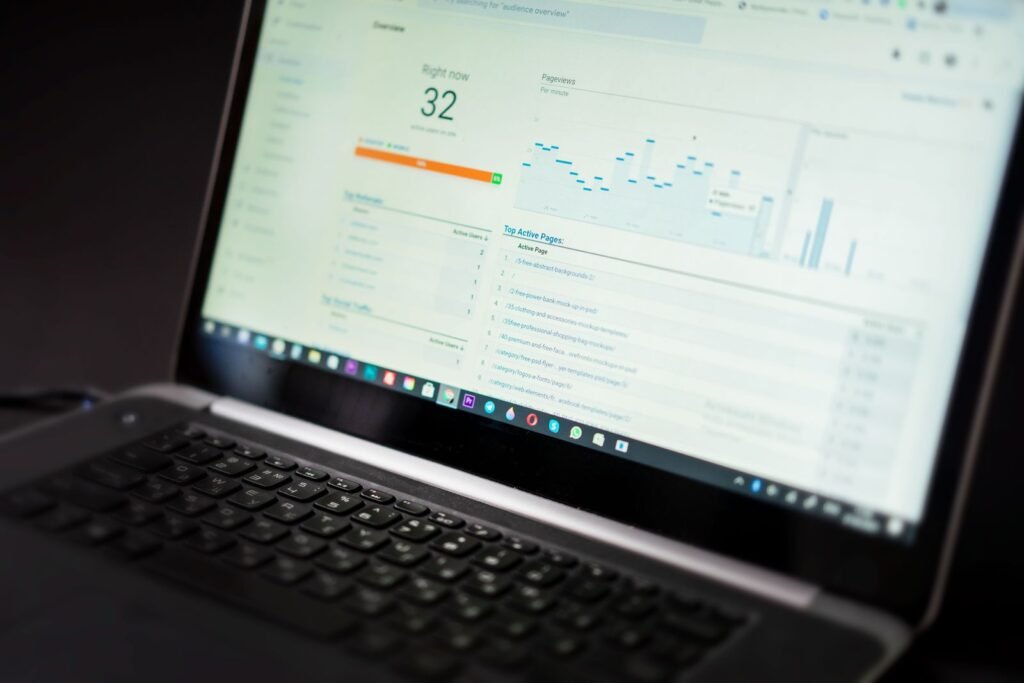 Analytics charts on a laptop used to check tags after you install Google Tag Manager on WordPress
