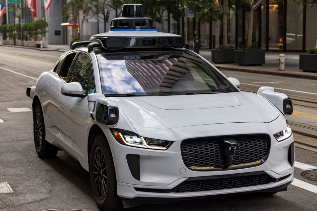 Self-driving robotaxi on a city street