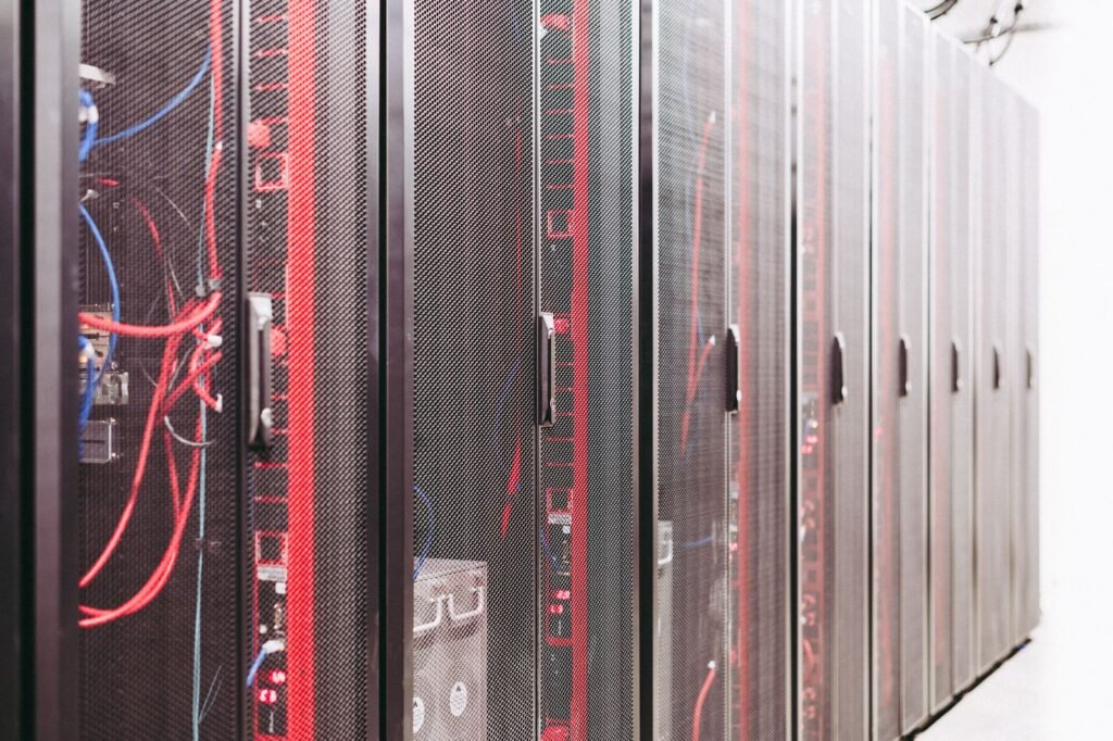 Server racks representing a local Kubernetes cluster after you install Minikube on Windows 10