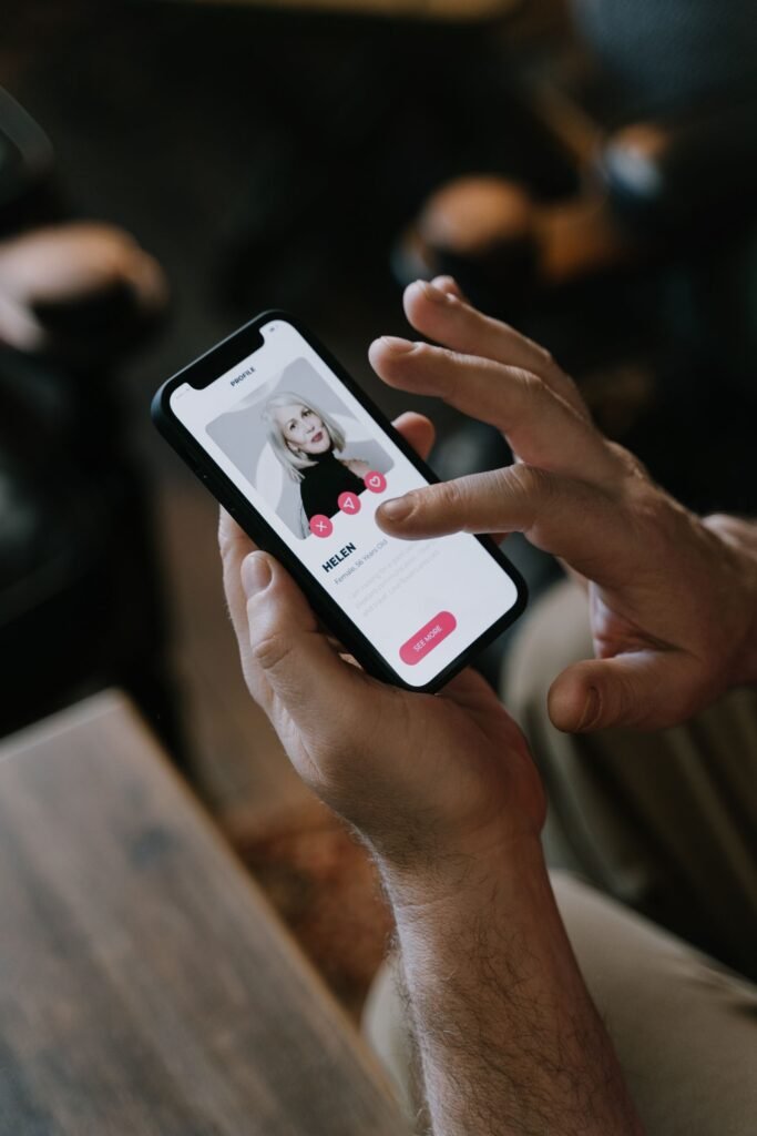 Using a dating app on a smartphone