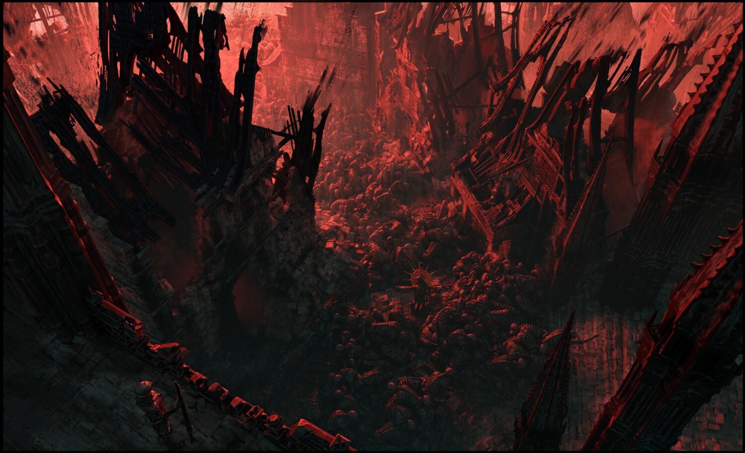 A desolate, ruined landscape in Diablo 5 depicting Sanctuary after Diablo's conquest