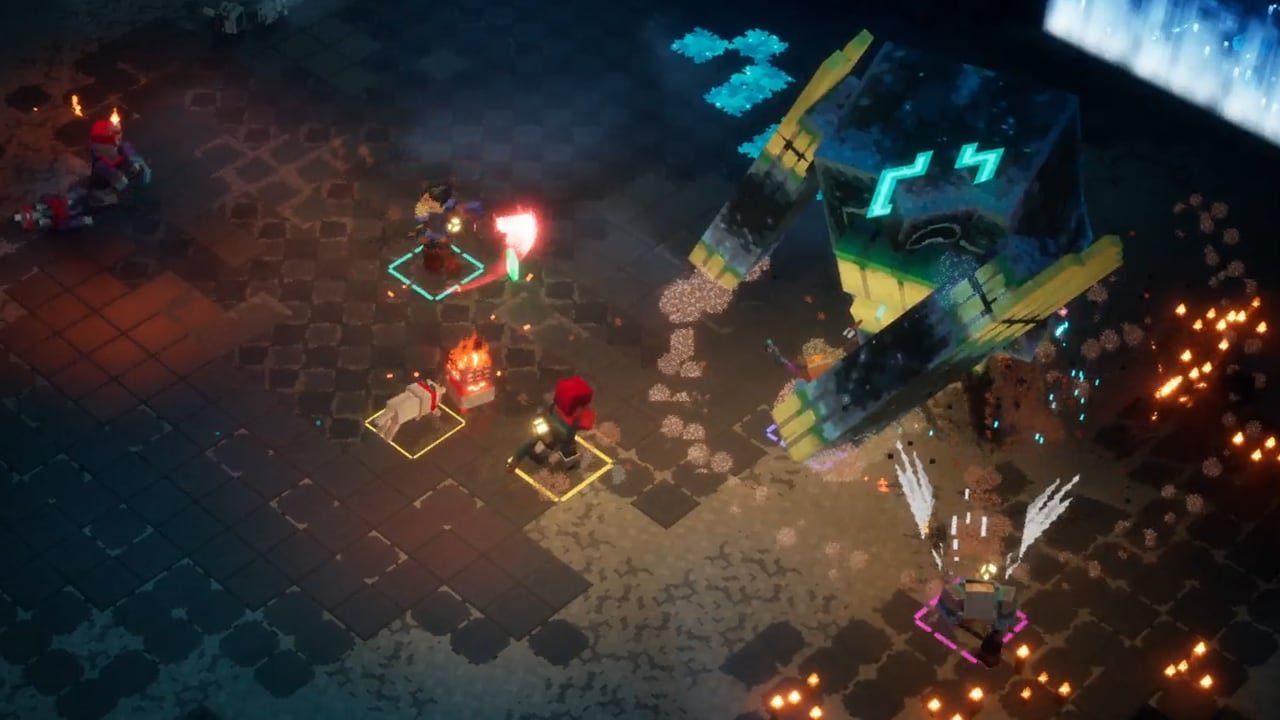 Minecraft Dungeons II co-op screenshot with several heroes fighting together