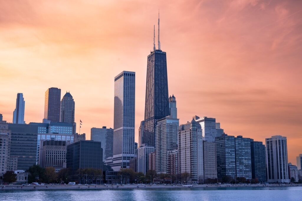 Downtown Chicago Illinois cityscape with skyscrapers