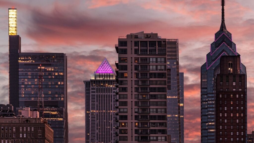 Philadelphia skyline at sunset