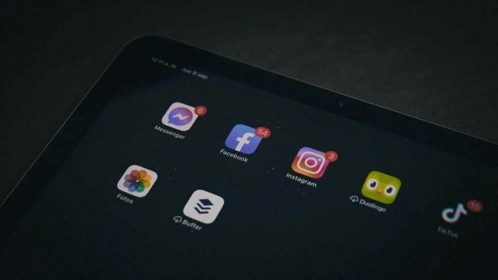 Tablet displaying the Facebook and Instagram apps