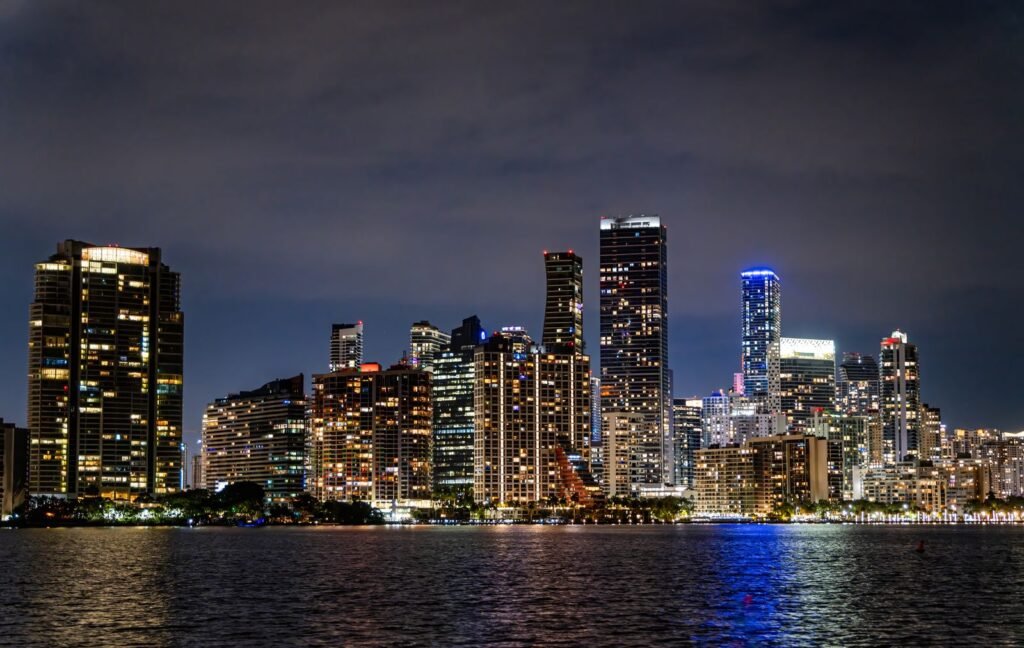 Miami Will Let Rockstar Turn Downtown Into Vice City. The Fine Print Runs to Six Banners and a Deadline. The illuminated downtown Miami skyline at night, where GTA 6 banners and building wraps are approved under Ordinance 19783