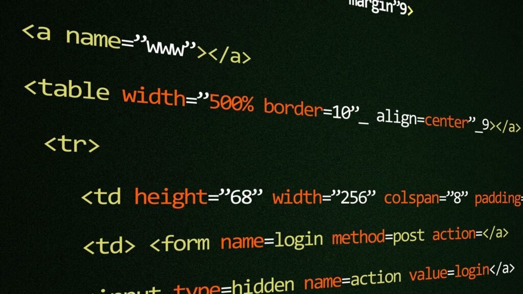 Lines of HTML code on a screen