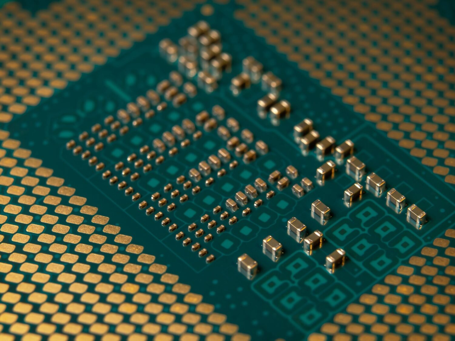 Close-up of a modern microprocessor on a circuit board, illustrating on-device AI chip hardware