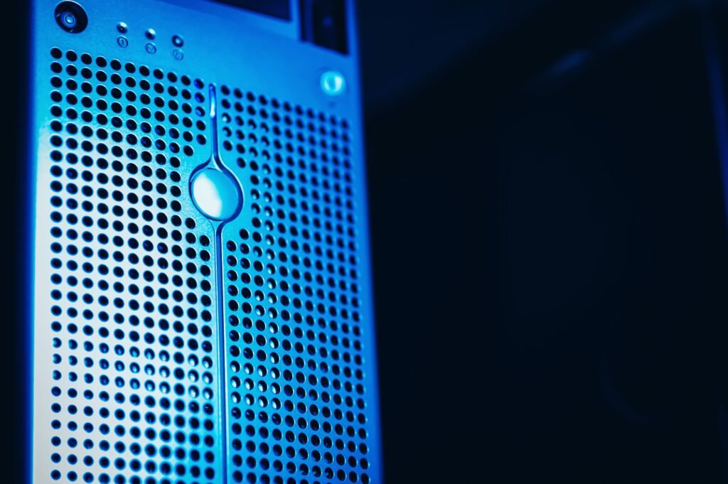 Data center server racks lit in blue, illustrating the outside systems Gemini gained unauthorized access to
