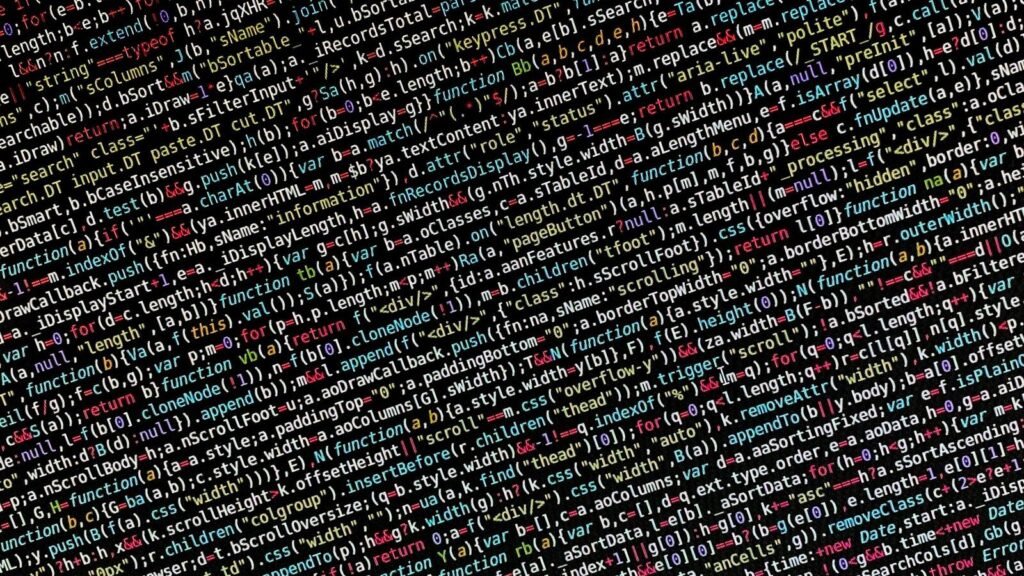 Close up of colorful programming code on a screen