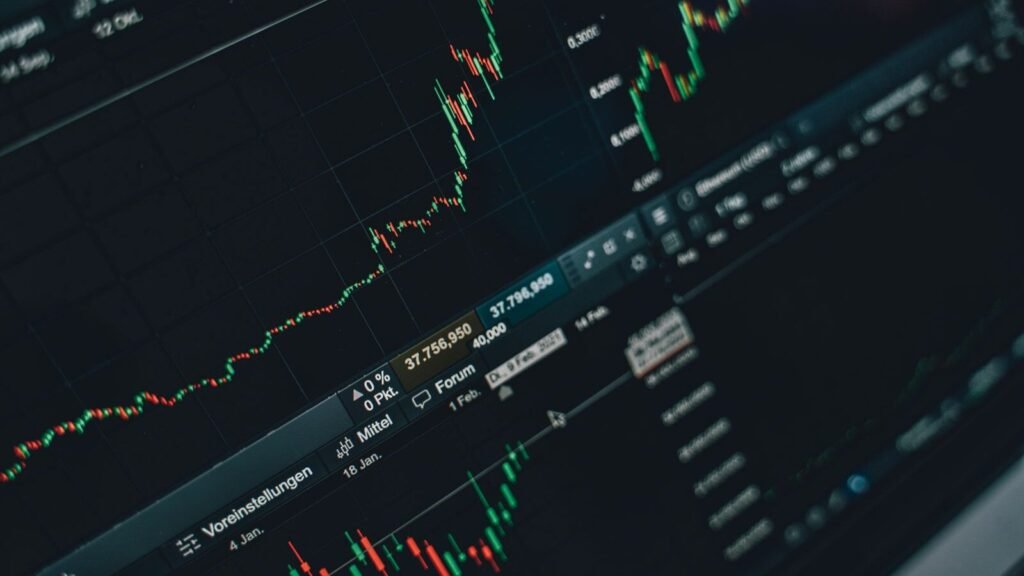 Stock trading screen with price charts