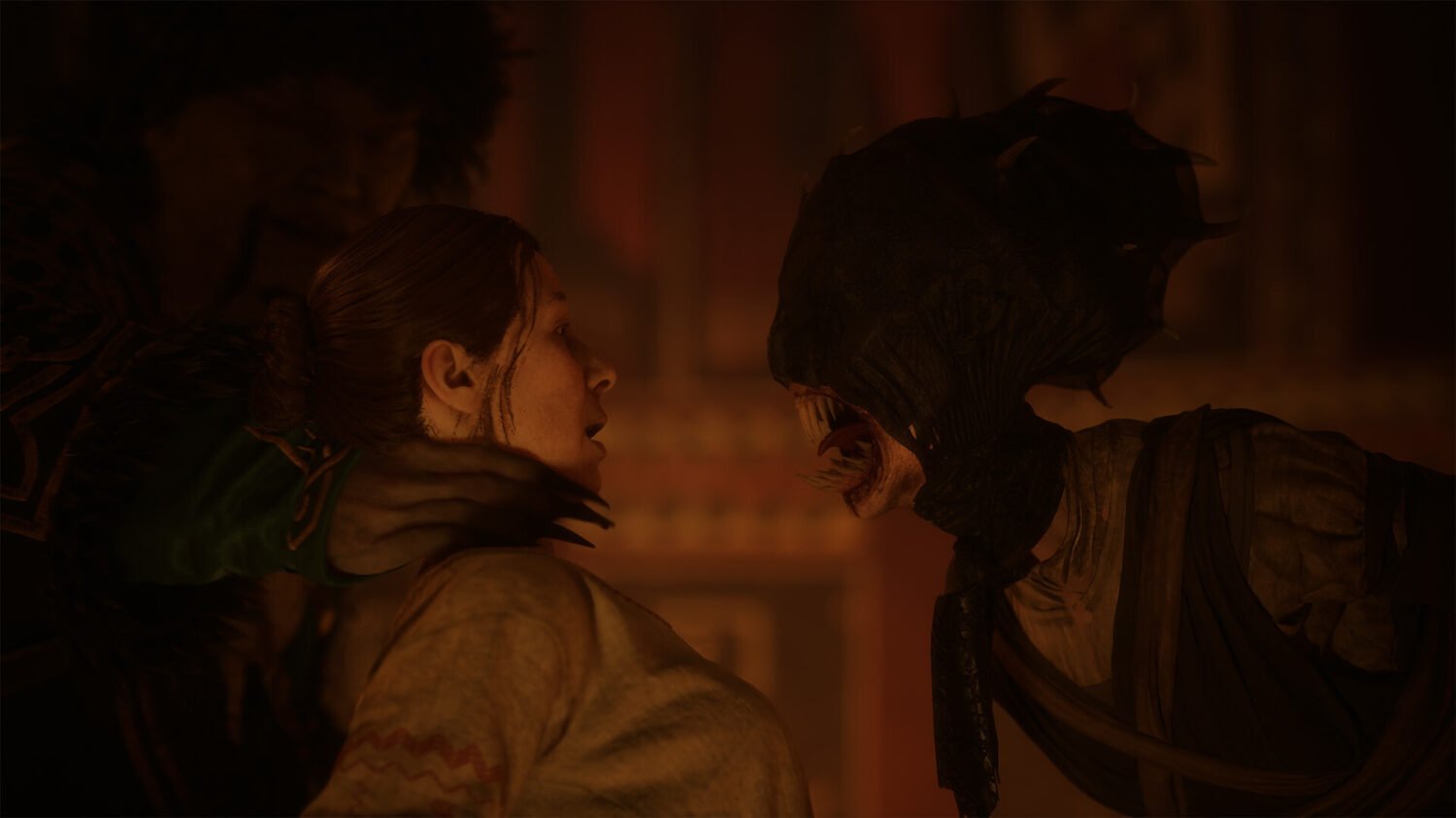Coen faces a vampire enemy in an official screenshot from The Blood of Dawnwalker