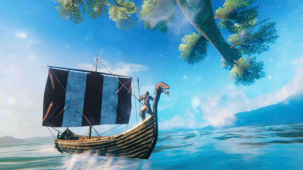 Valheim Just Left Early Access After Five Years, and the Deep North Is the Reward Valheim Vikings sailing a longship across open water, official artwork for the Deep North update