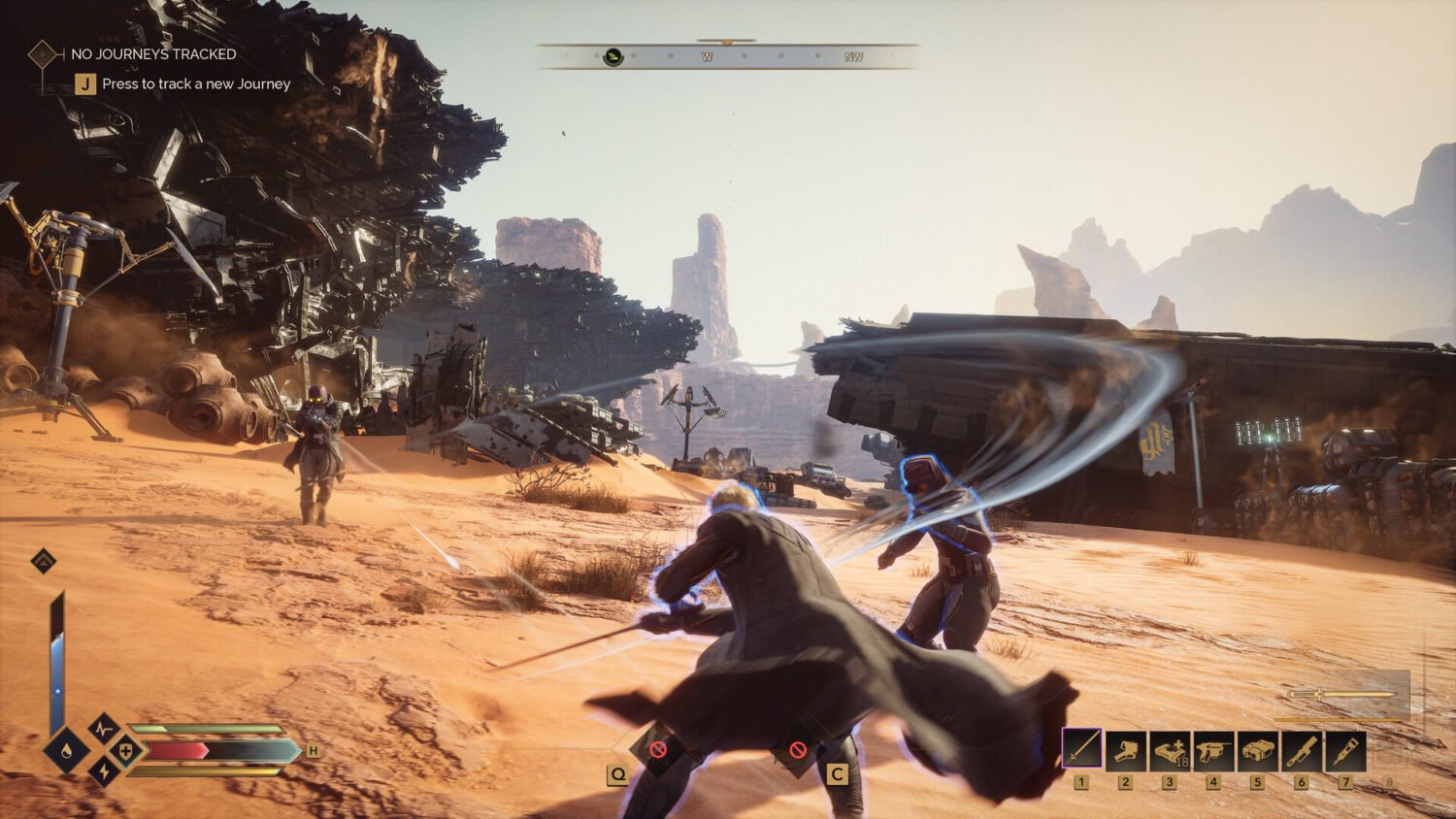 Official Dune: Awakening gameplay screenshot showing the desert world of Arrakis