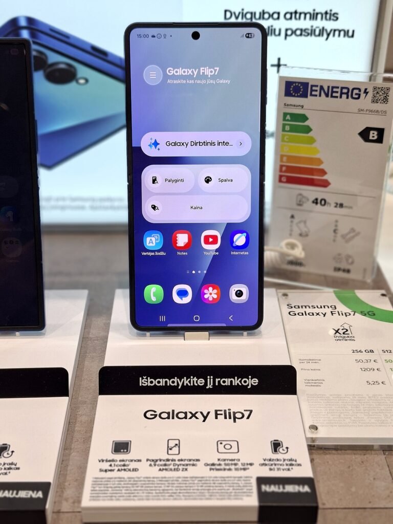 Samsung Galaxy Z Flip 7 unfolded, showing the 6.9-inch main display that the Galaxy Z Flip 8 carries over unchanged