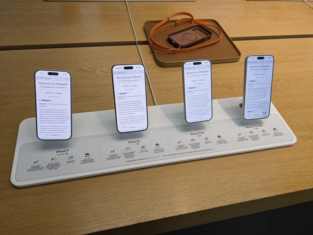 A row of Apple iPhone models shown side by side, illustrating Apple's Pro flagship lineup