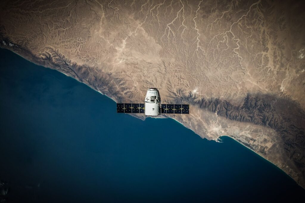 Spacecraft in orbit above Earth