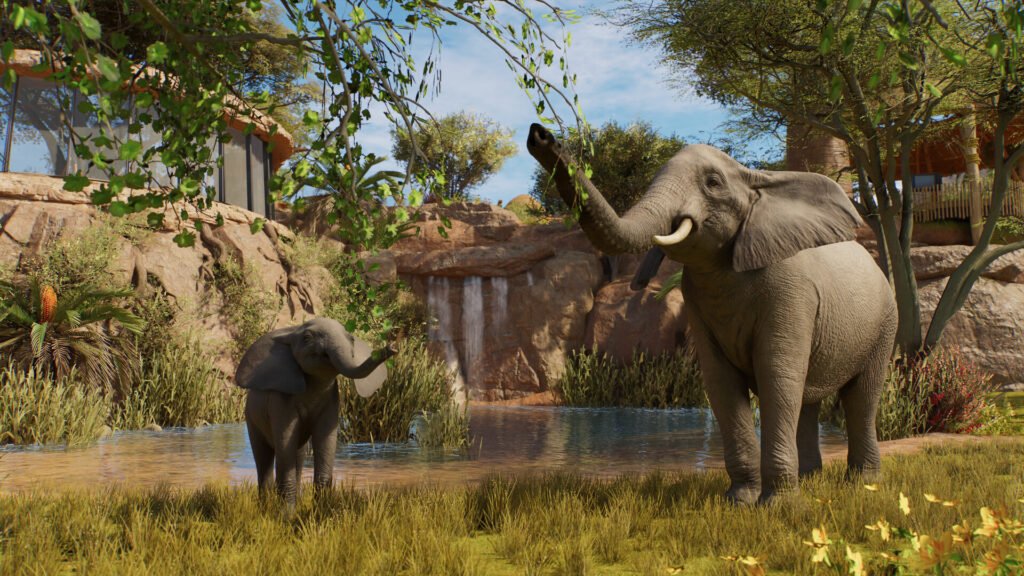 Planet Zoo 2 screenshot of a zoo habitat with animals