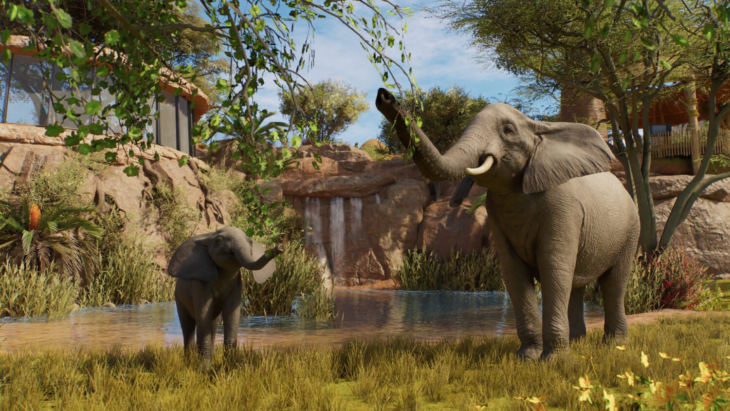 Planet Zoo 2 screenshot of a zoo habitat with animals