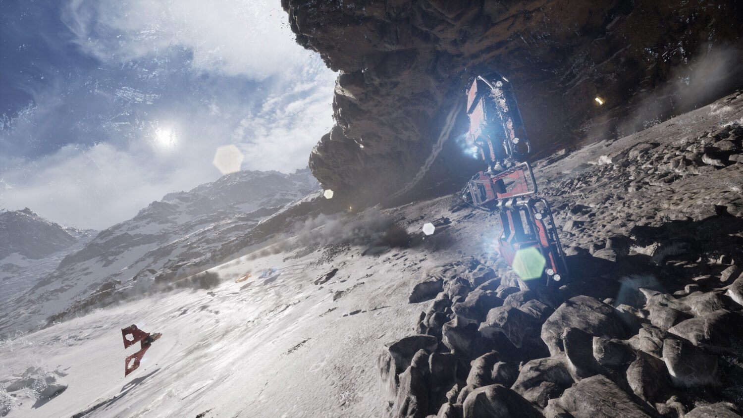 Star Wars: Galactic Racer screenshot of a landspeeder pulling ahead of rivals