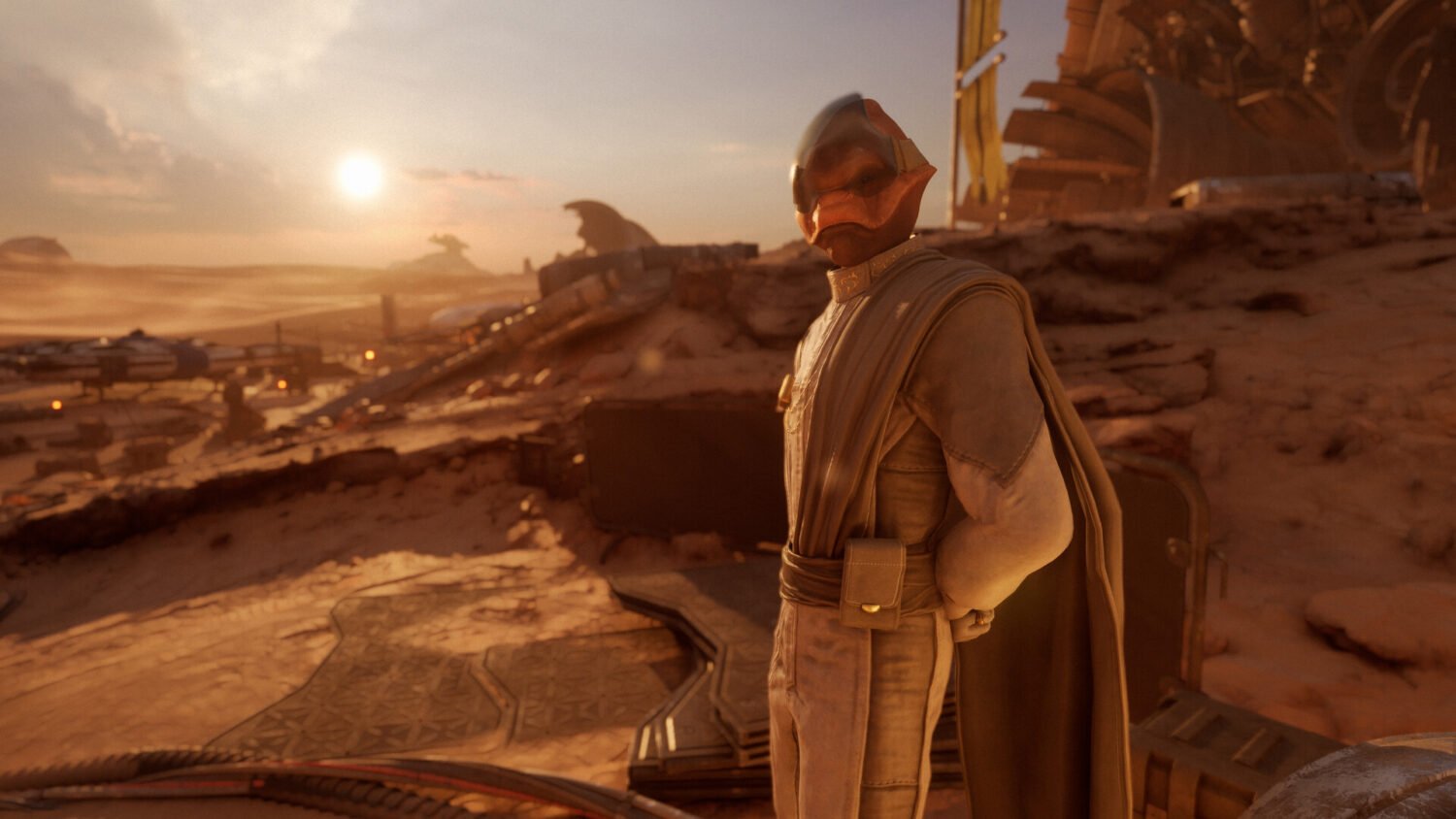Star Wars: Galactic Racer screenshot of a speeder race on an Outer Rim circuit