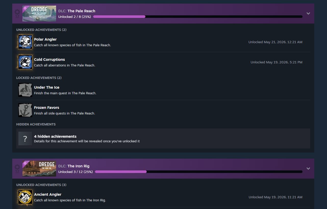 Steam DLC achievement sets shown with purple progress bars next to base game sets